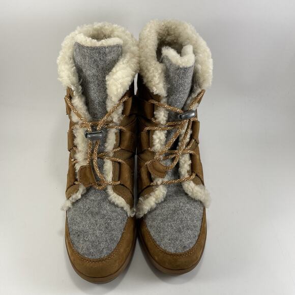 Sorel Joan of Arcric Wedge II Cozy Boots Womens Size 9 Tan Suede Lace Up Booties - Picture 10 of 11
